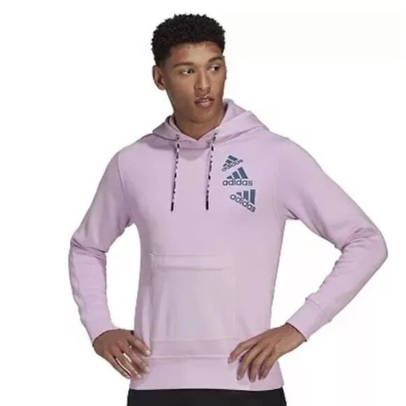 Adidas Essentials Brandlove Hoodie Hooded Sweatshirt Front Pocket Purple M - Picture 1 of 9
